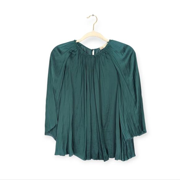 Ulla Johnson Jewel Tone Green Aidy Pleated Blouse Size 10 - Picture 1 of 7
